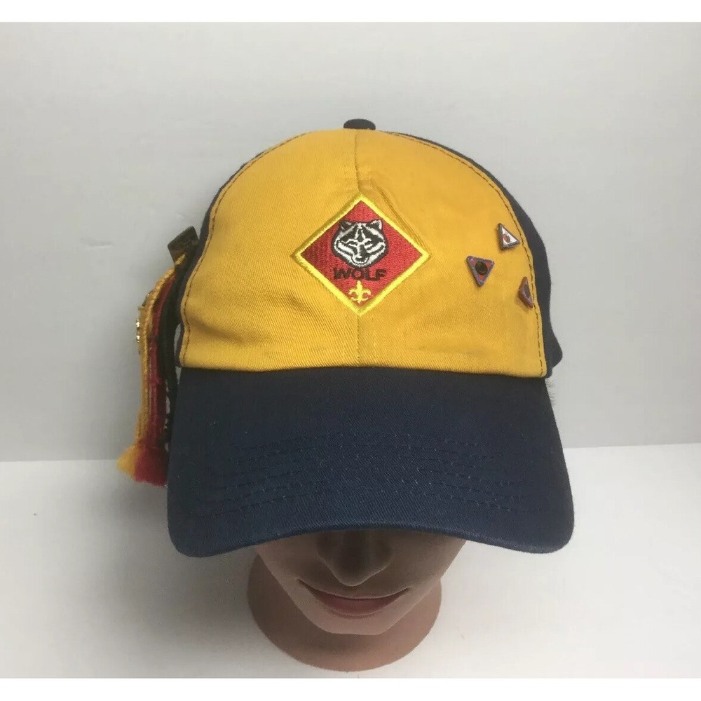 Vintage Cub Scout Hat Cap‎ with Webelos Badge & 5 Pins Wolf Twill size S/M